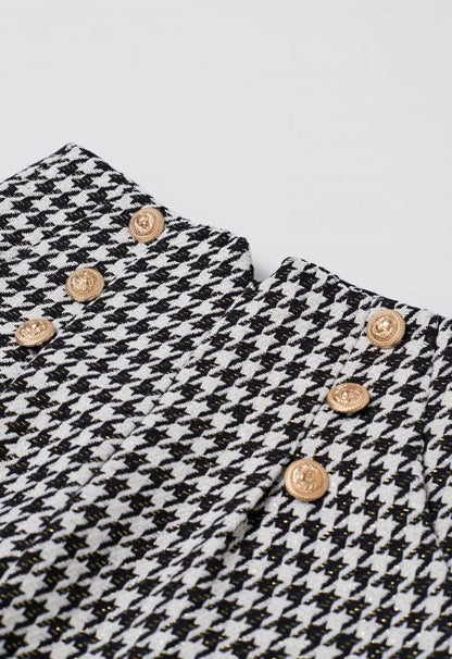 Metallic Houndstooth Golden Button Shorts in Black