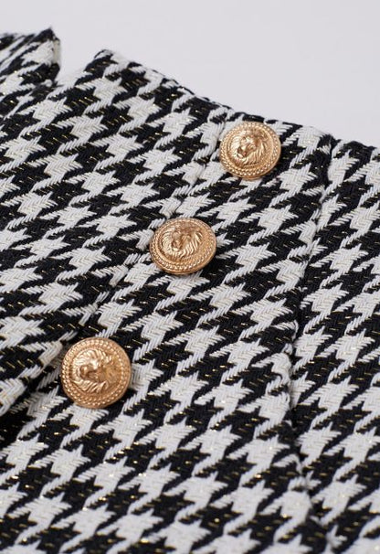 Metallic Houndstooth Golden Button Shorts in Black