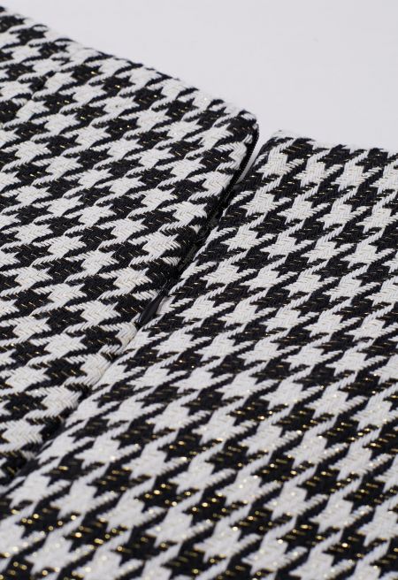 Metallic Houndstooth Golden Button Shorts in Black