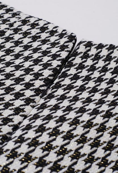 Metallic Houndstooth Golden Button Shorts in Black