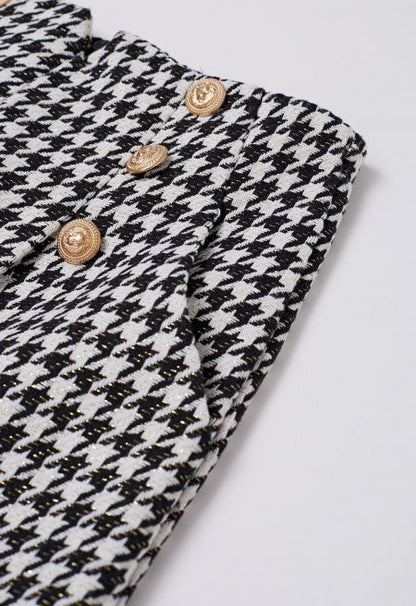 Metallic Houndstooth Golden Button Shorts in Black