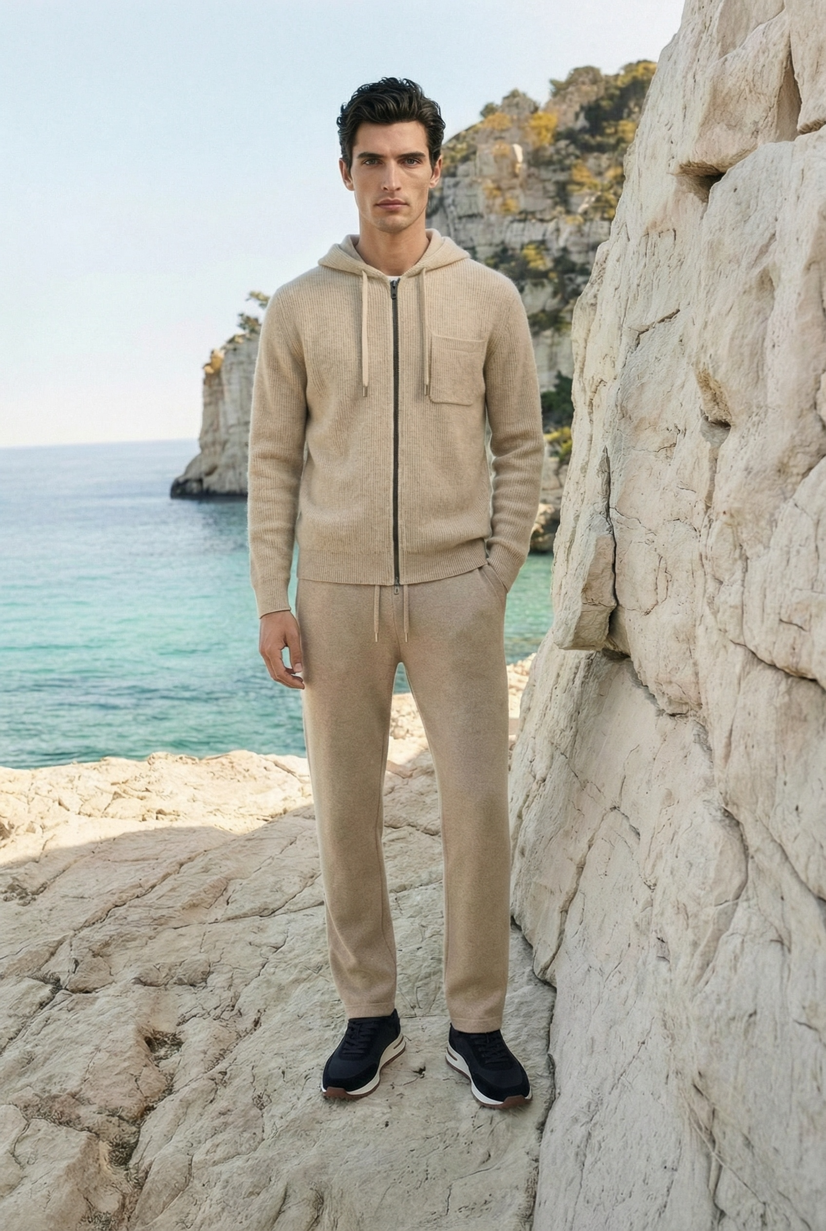 Elviro Cashmere Hooded Zip Set Cream