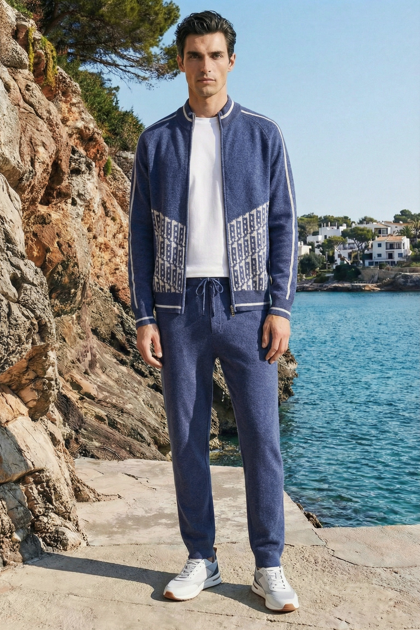 Enzo Cashmere Full-Zip Set Navy