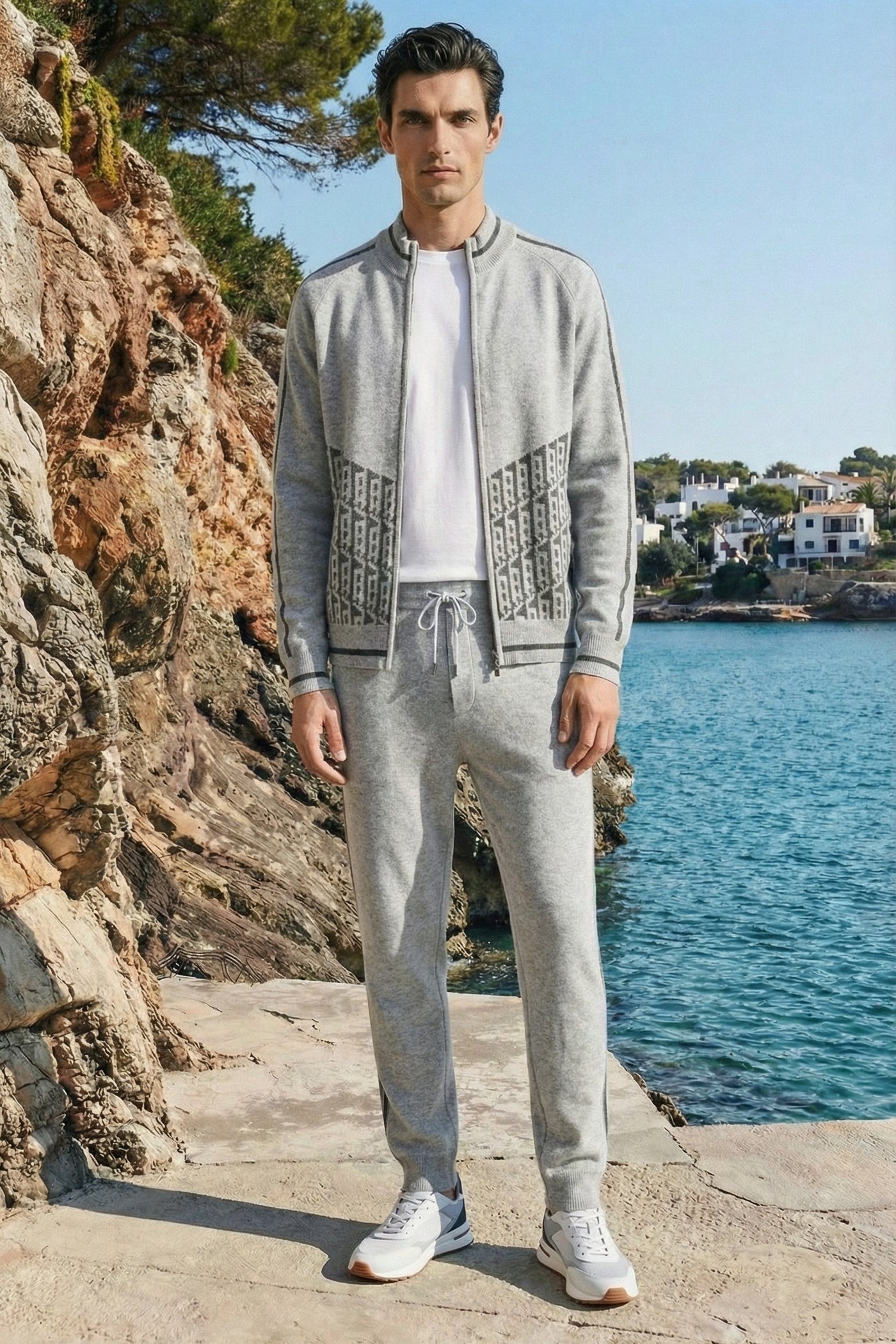 Enzo Cashmere Full-Zip Set Grey
