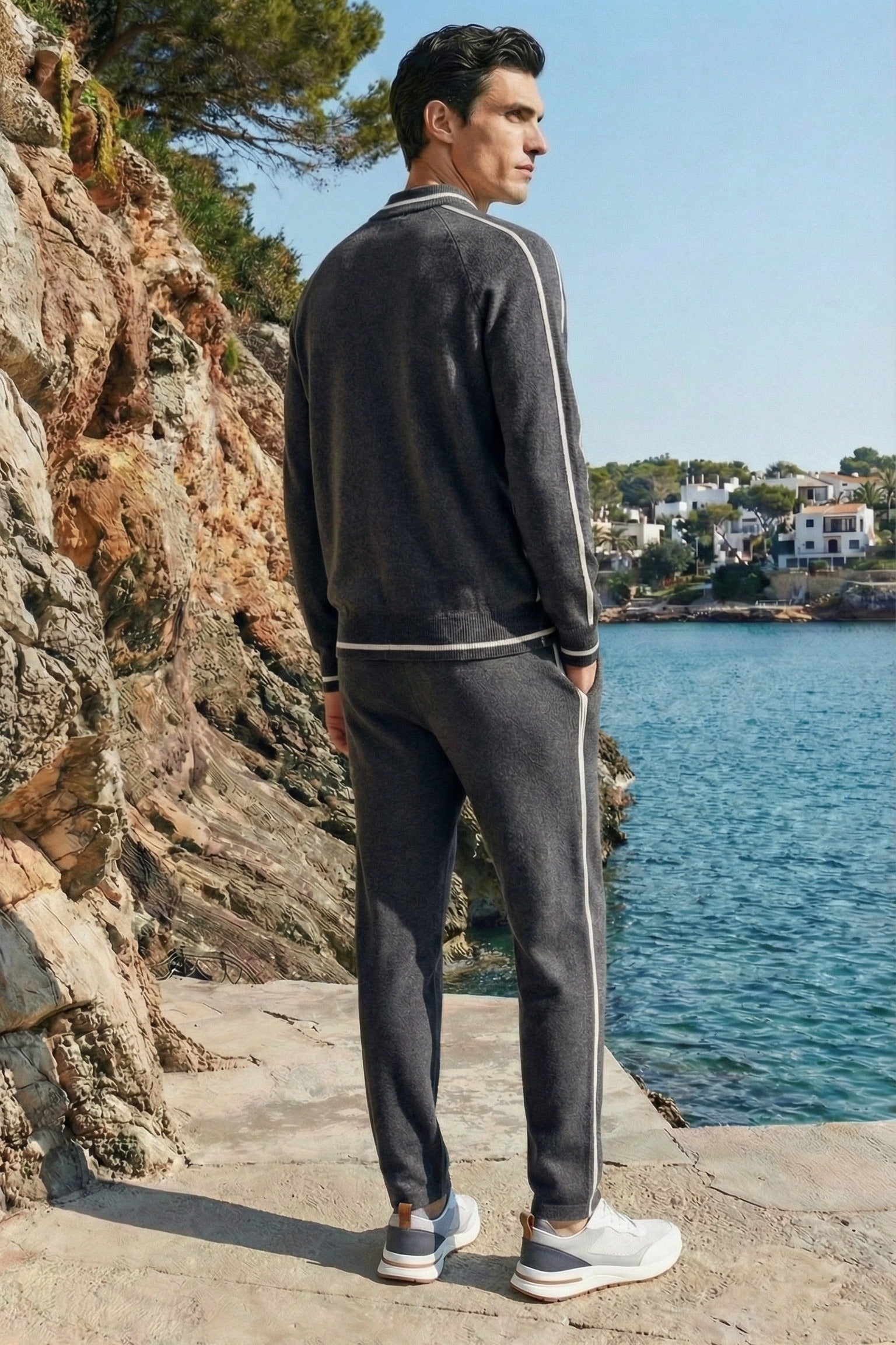 Enzo Cashmere Full-Zip Set Dark Grey