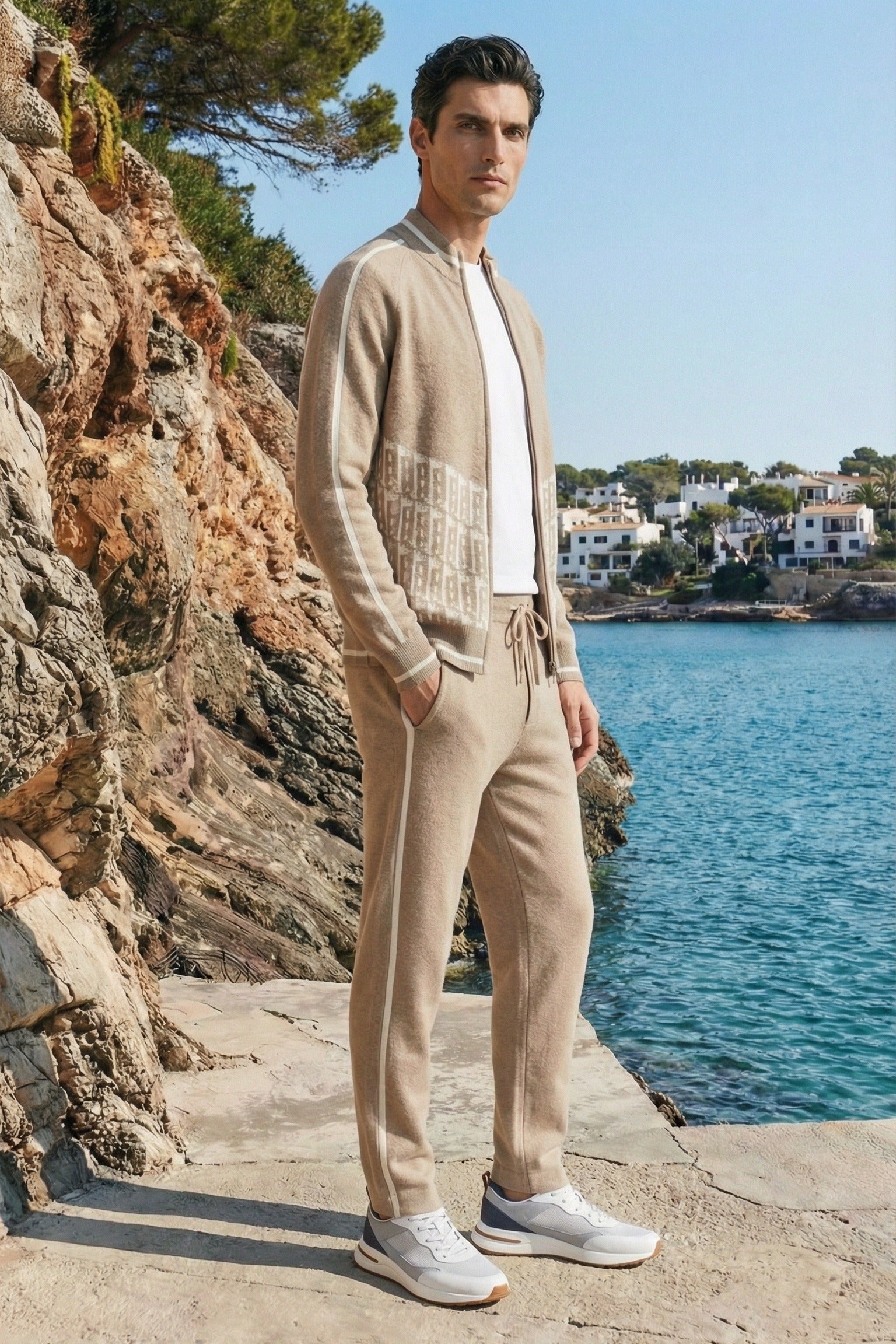 Enzo Cashmere Full-Zip Set Camel