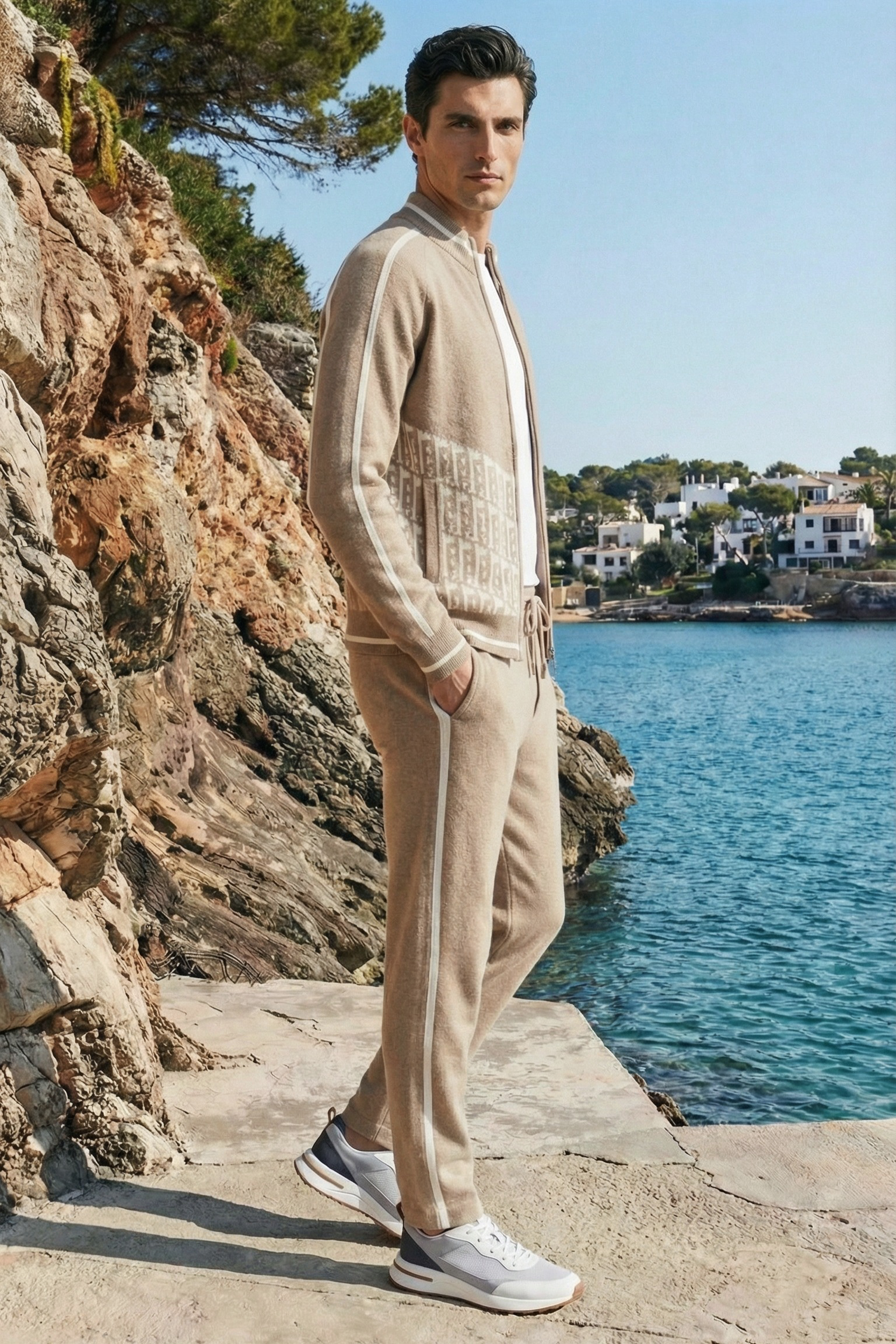 Enzo Cashmere Full-Zip Set Camel