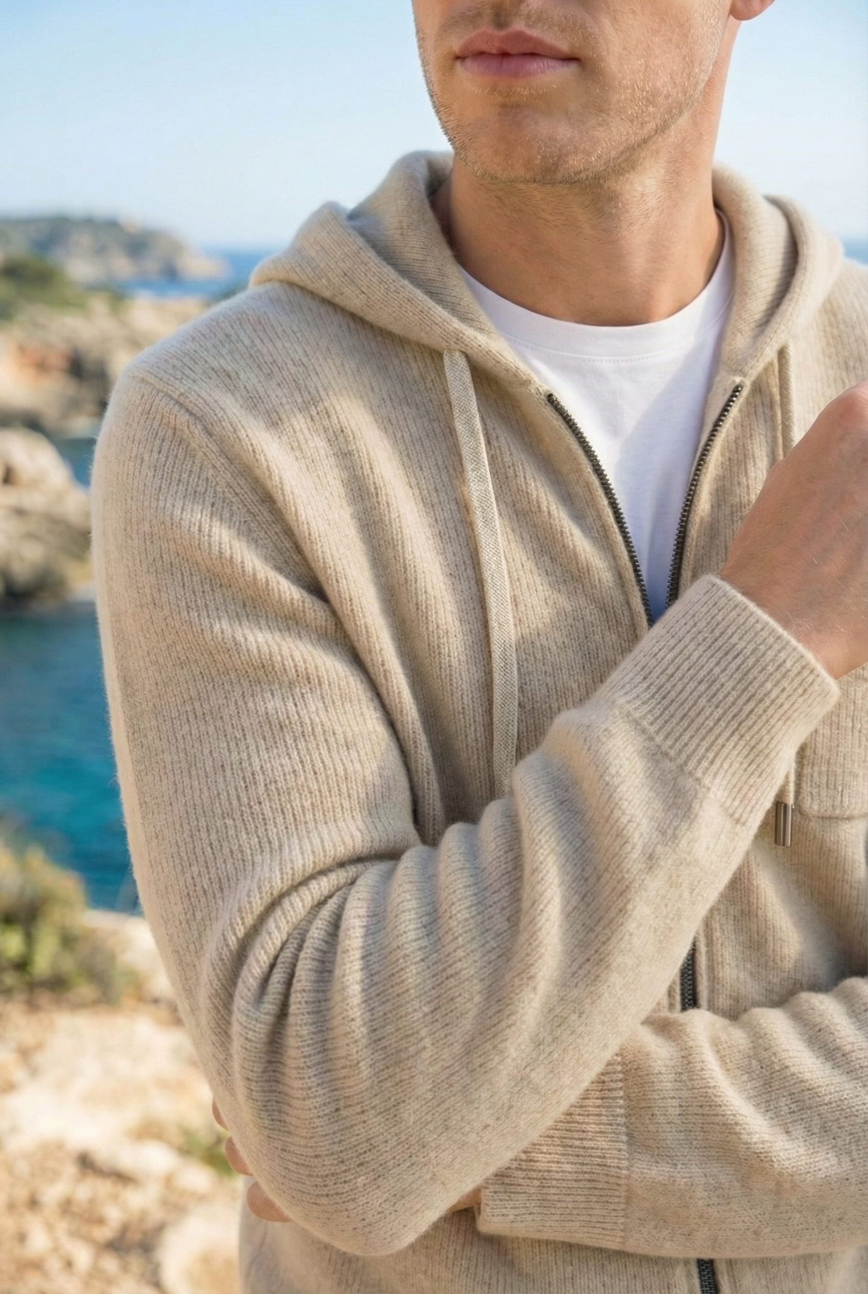 Elviro Cashmere Hooded Zip Set Cream