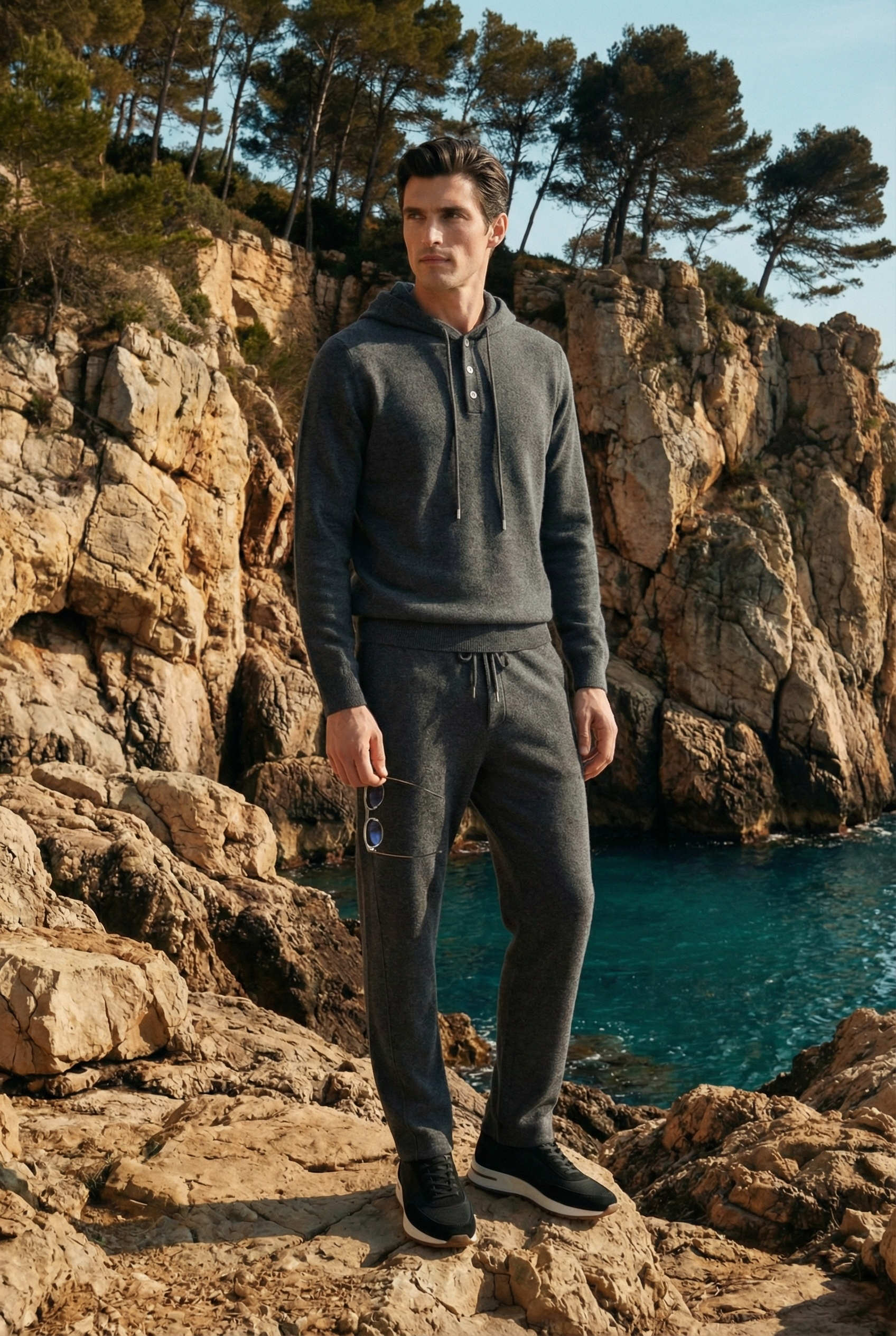 Sorelli Knit Hooded Set Dark Grey