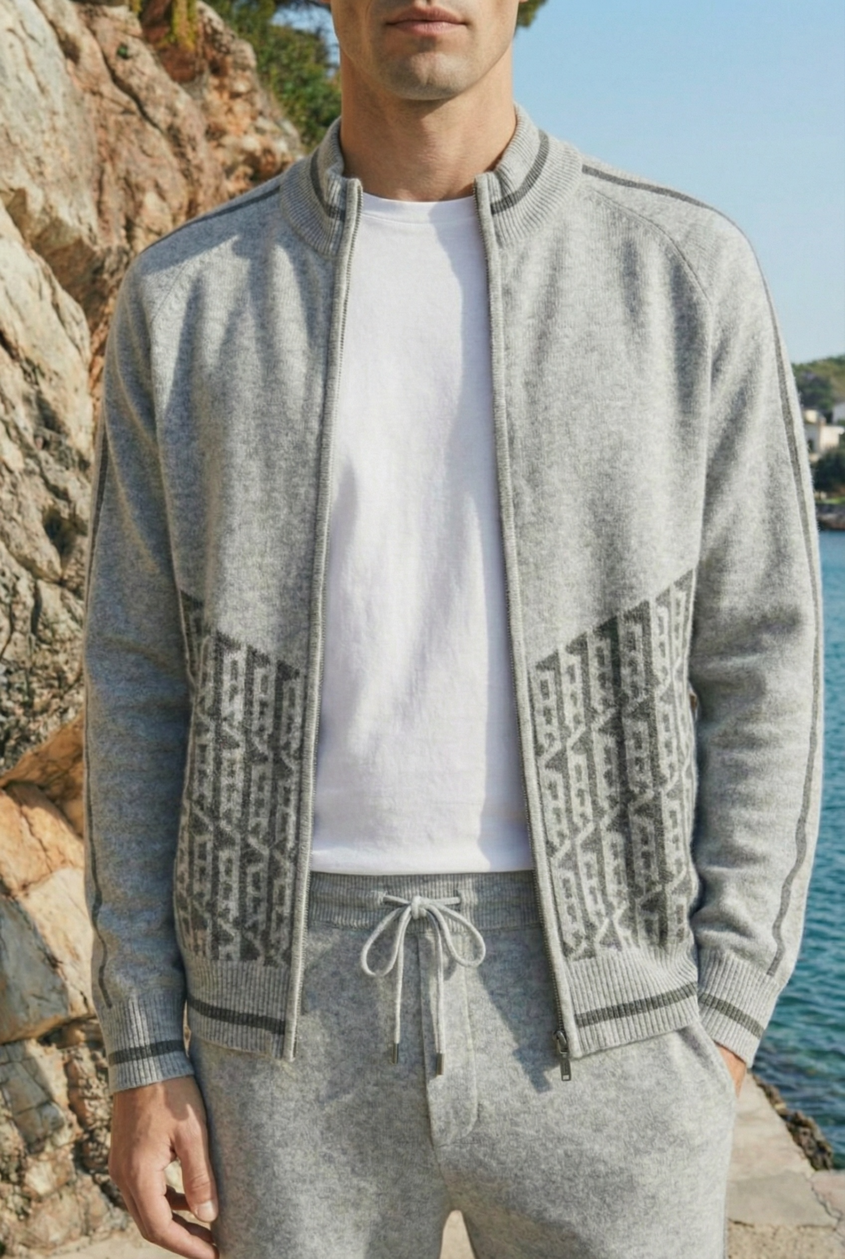 Enzo Cashmere Full-Zip Set Grey