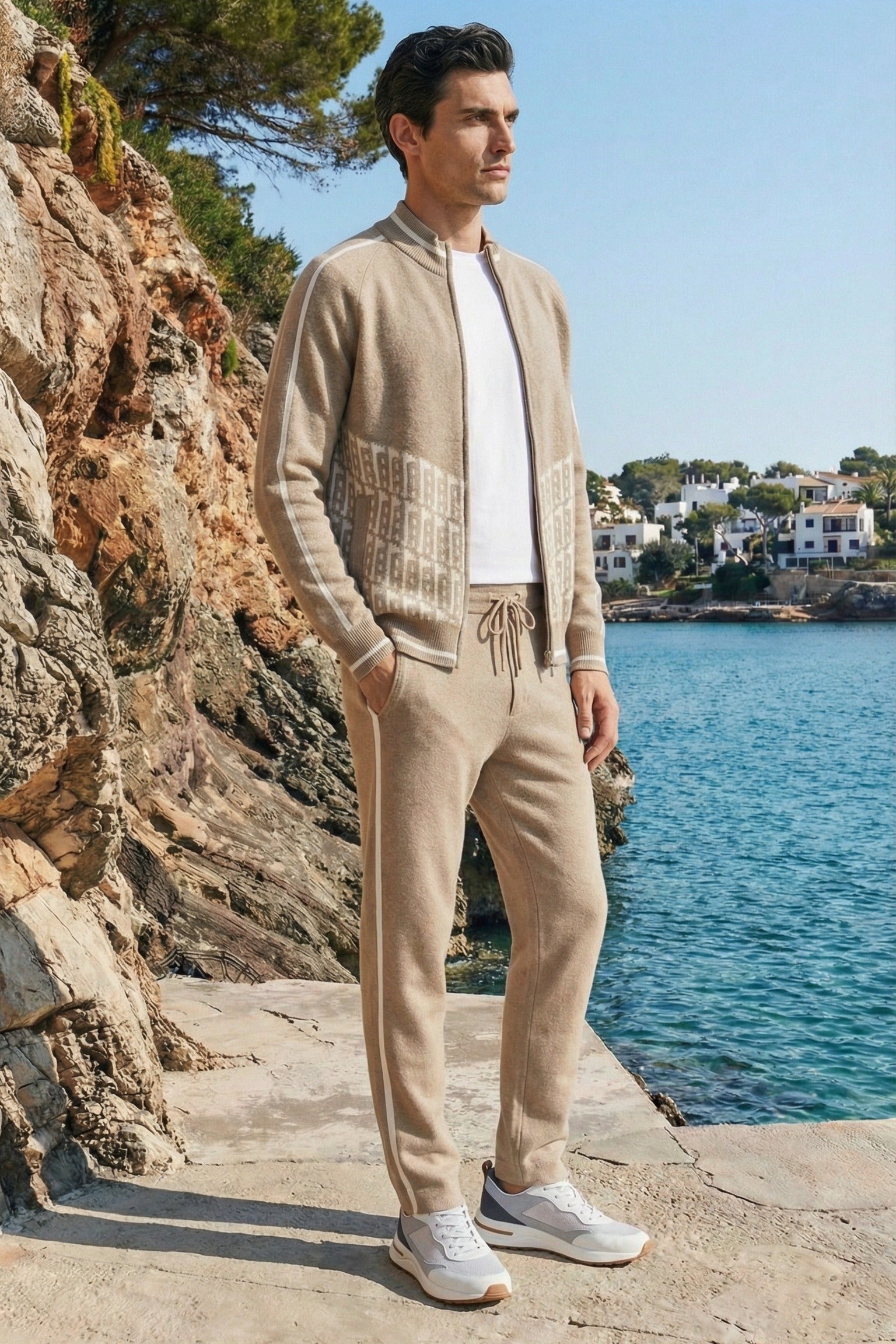 Enzo Cashmere Full-Zip Set Camel