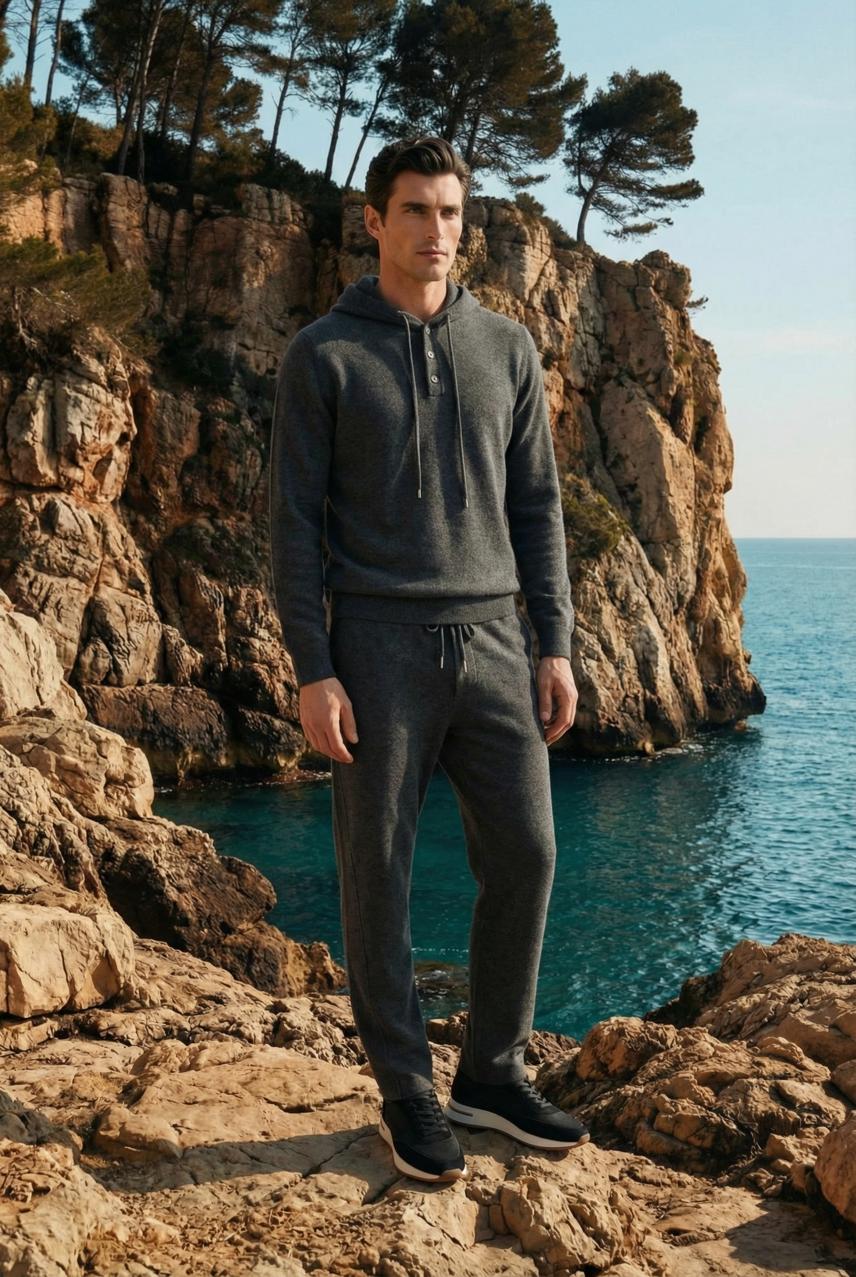 Sorelli Knit Hooded Set Dark Grey