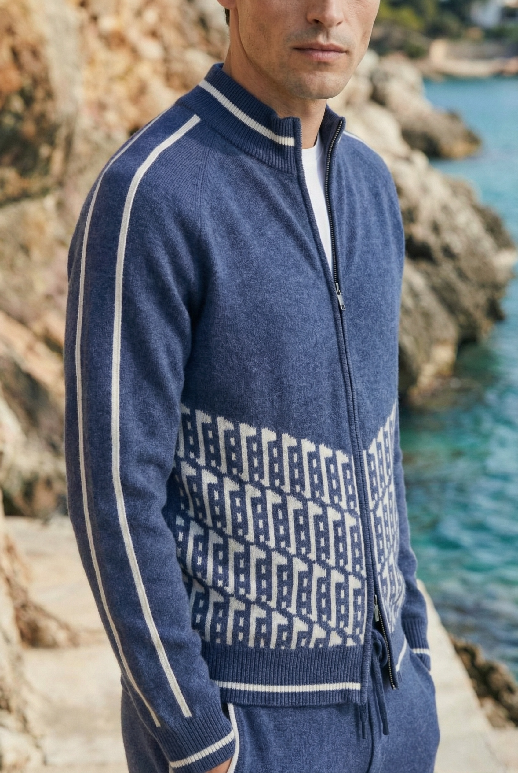 Enzo Cashmere Full-Zip Set Navy