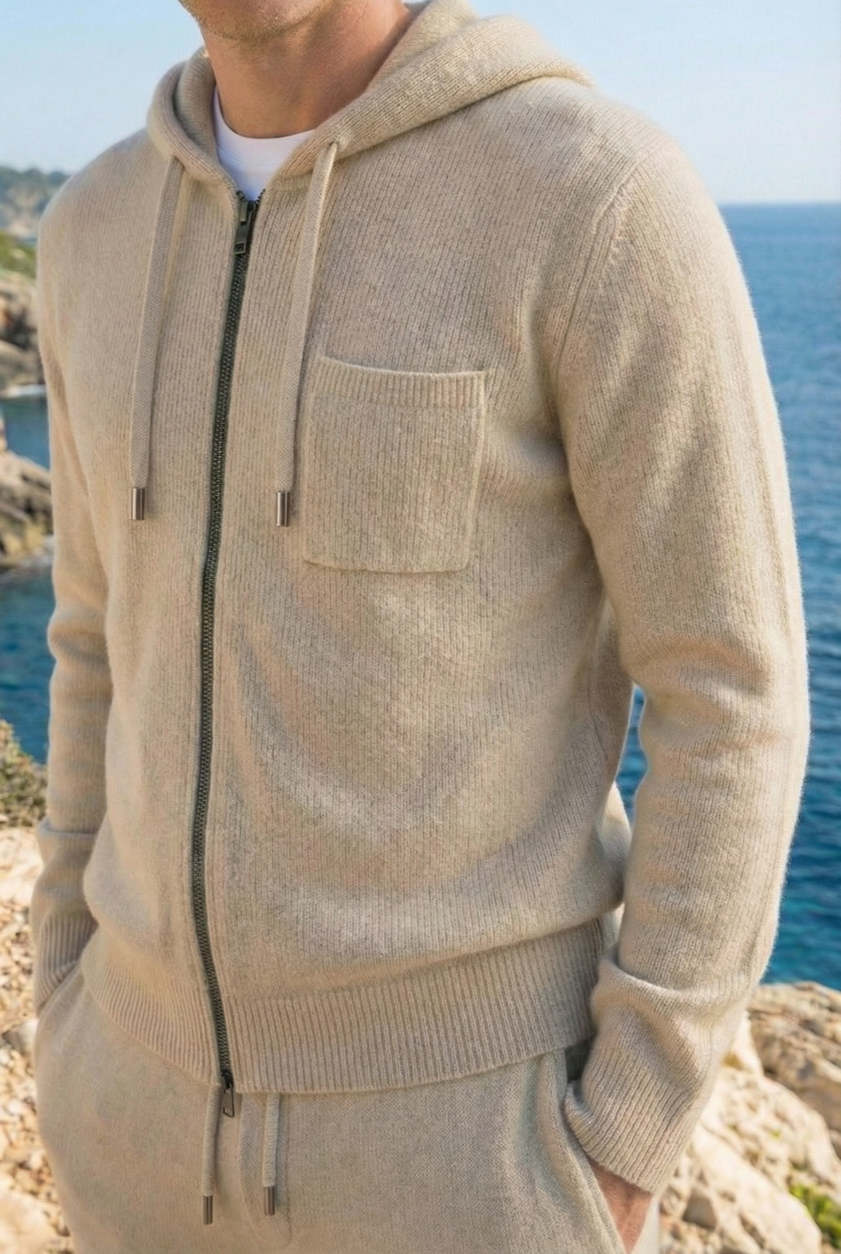 Elviro Cashmere Hooded Zip Set Cream