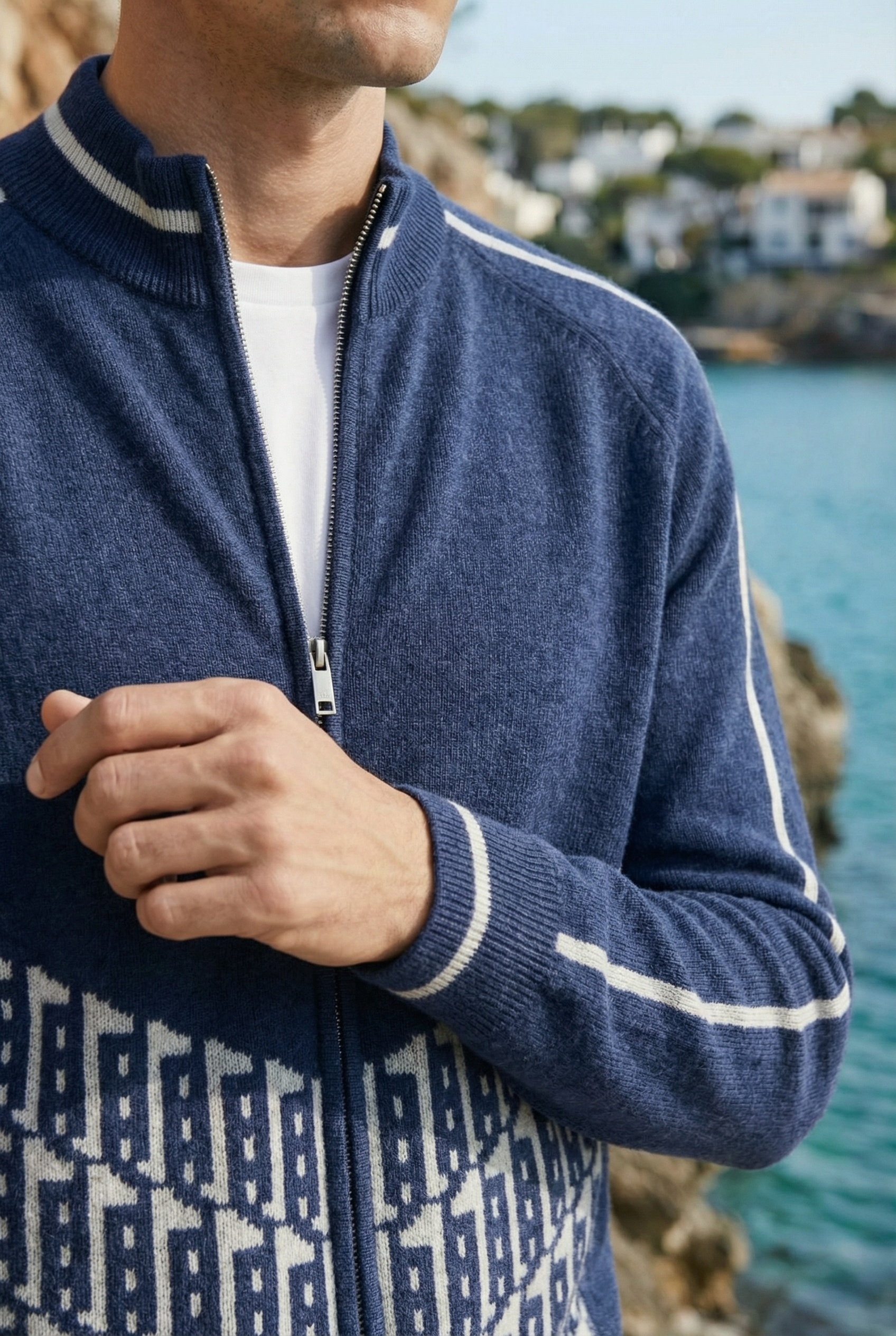 Enzo Cashmere Full-Zip Set Navy