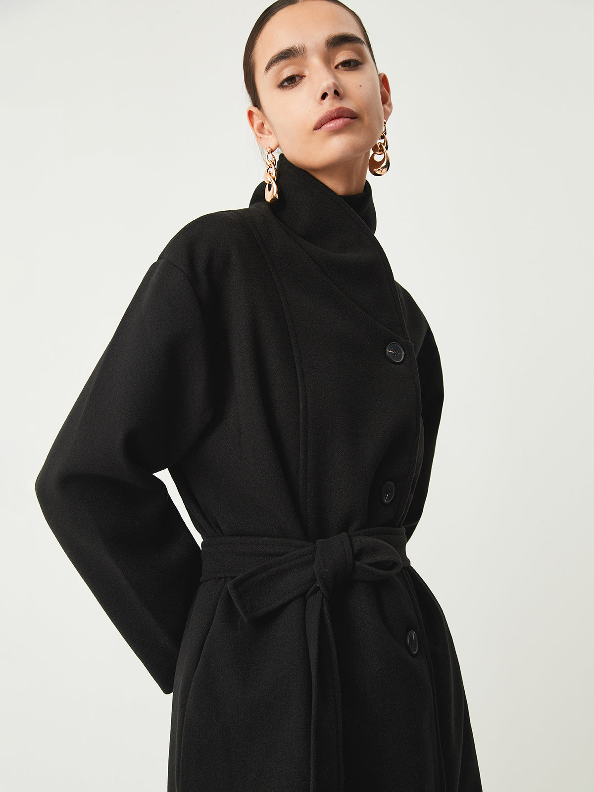 High-Neck Wool-Blend Trench Coat