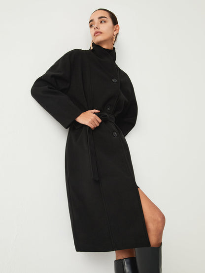 High-Neck Wool-Blend Trench Coat