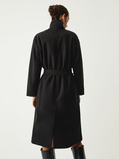High-Neck Wool-Blend Trench Coat
