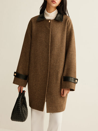 Wool Tweed Coat with Contrasting Collar