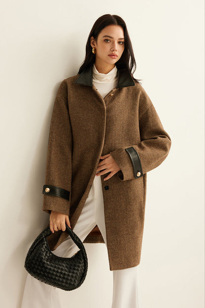 Wool Tweed Coat with Contrasting Collar