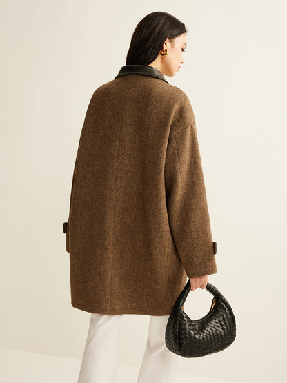 Wool Tweed Coat with Contrasting Collar