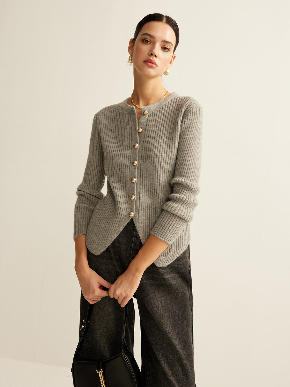 Ribbed Button Cardigan