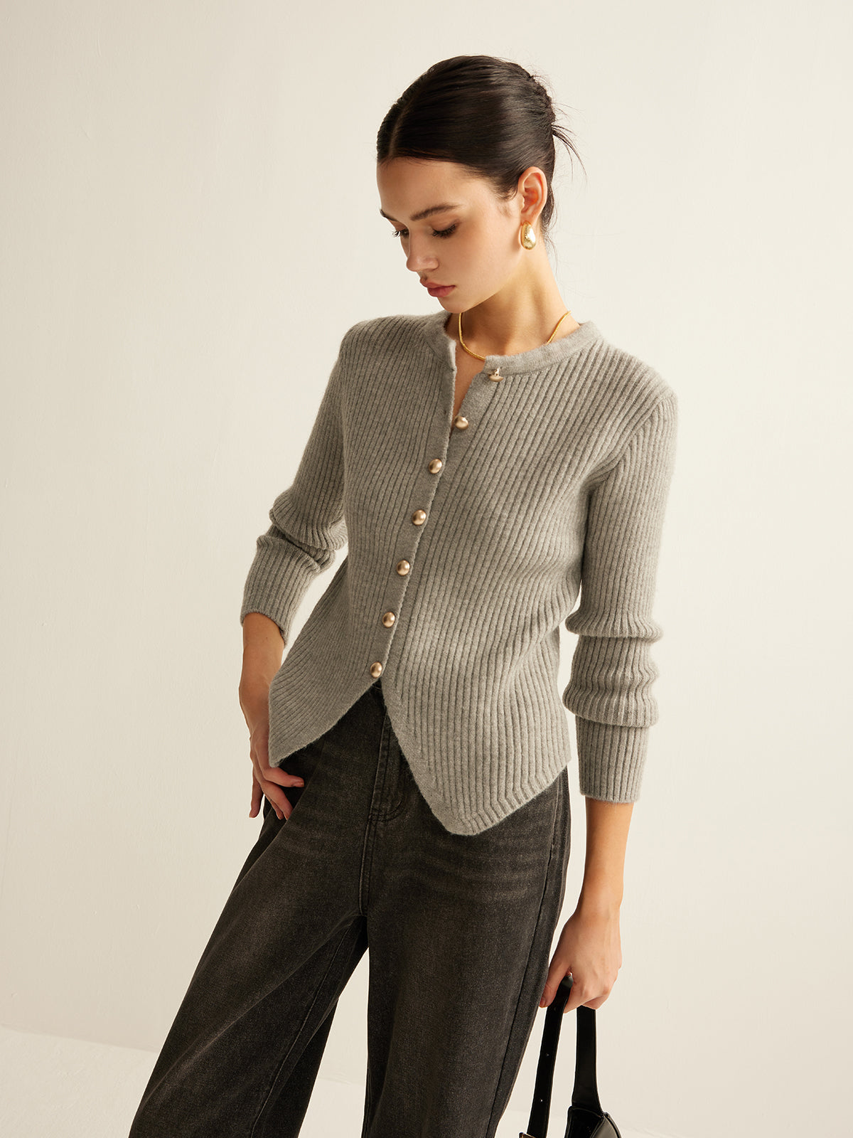 Ribbed Button Cardigan