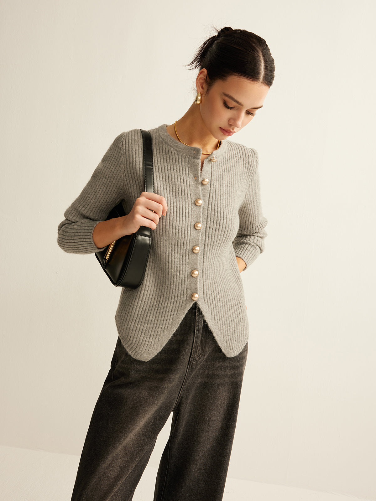 Ribbed Button Cardigan