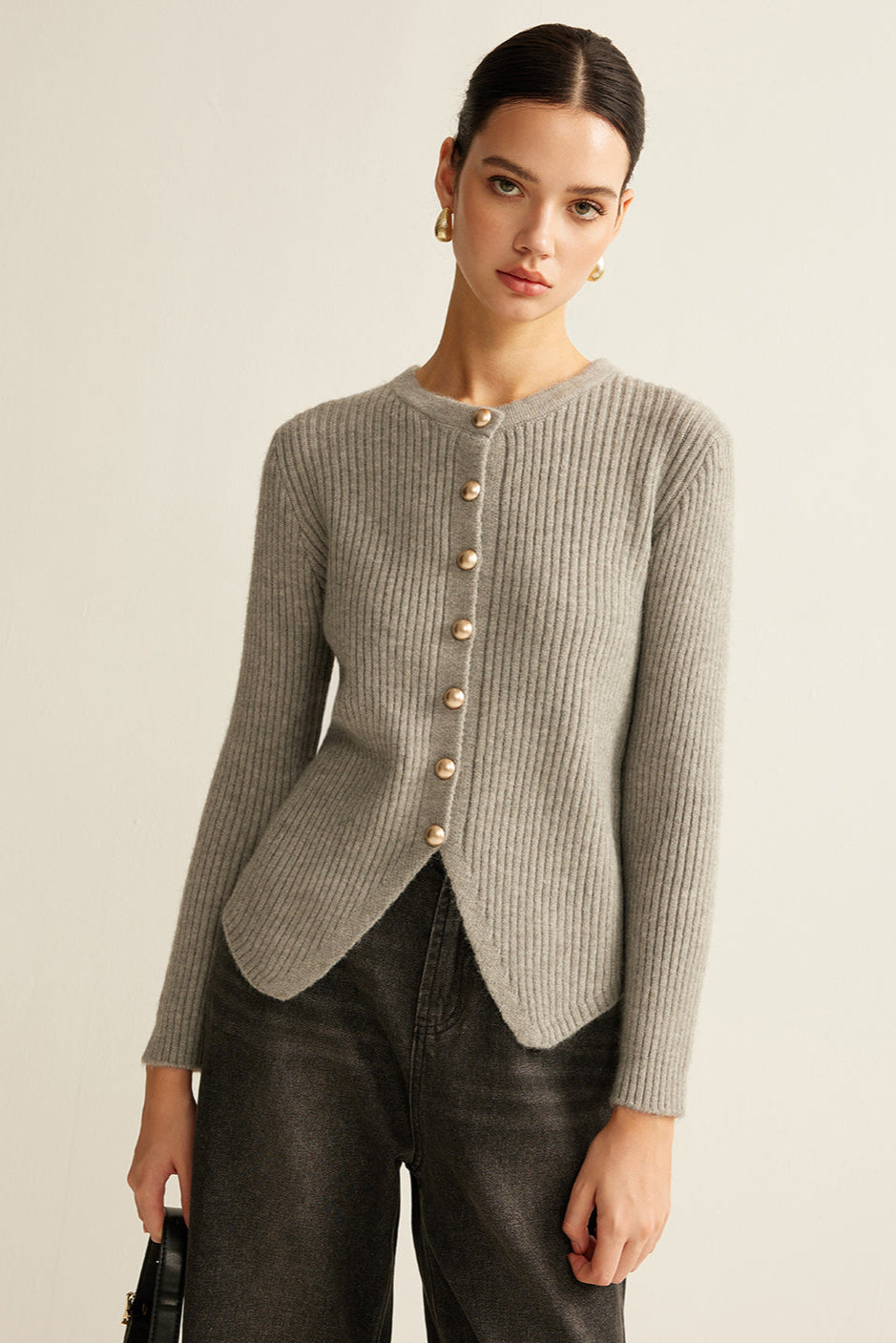 Ribbed Button Cardigan