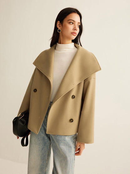 Wide-Collar Cropped Tweed Coat