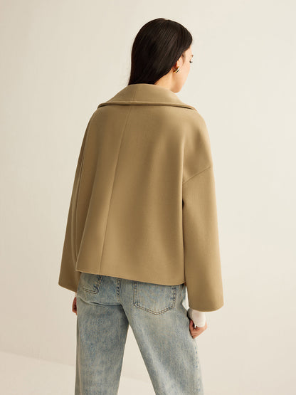 Wide-Collar Cropped Tweed Coat
