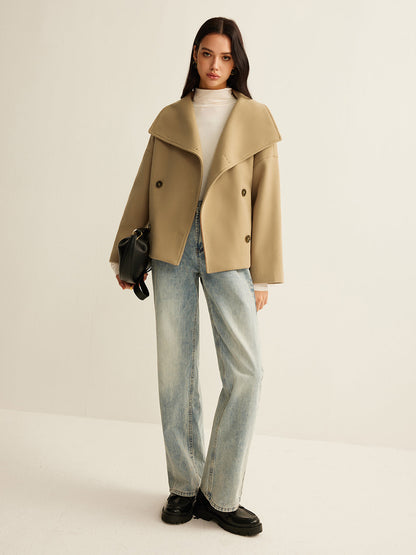 Wide-Collar Cropped Tweed Coat