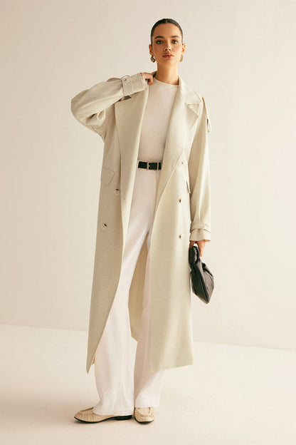 Linen-Blend Trench Coat with Belted Waist