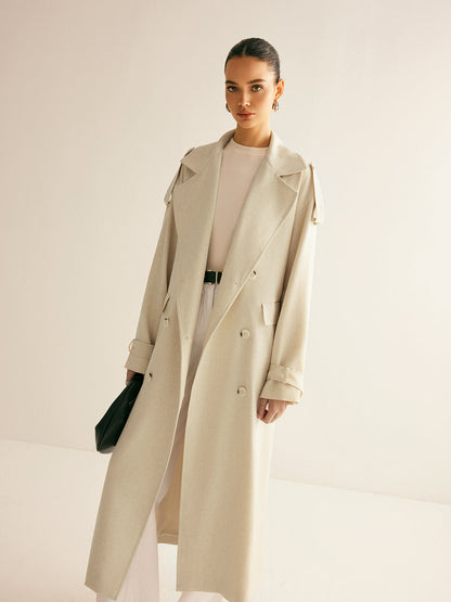 Linen-Blend Trench Coat with Belted Waist