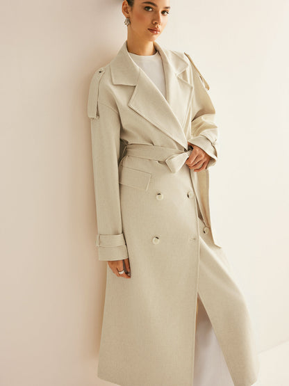 Linen-Blend Trench Coat with Belted Waist