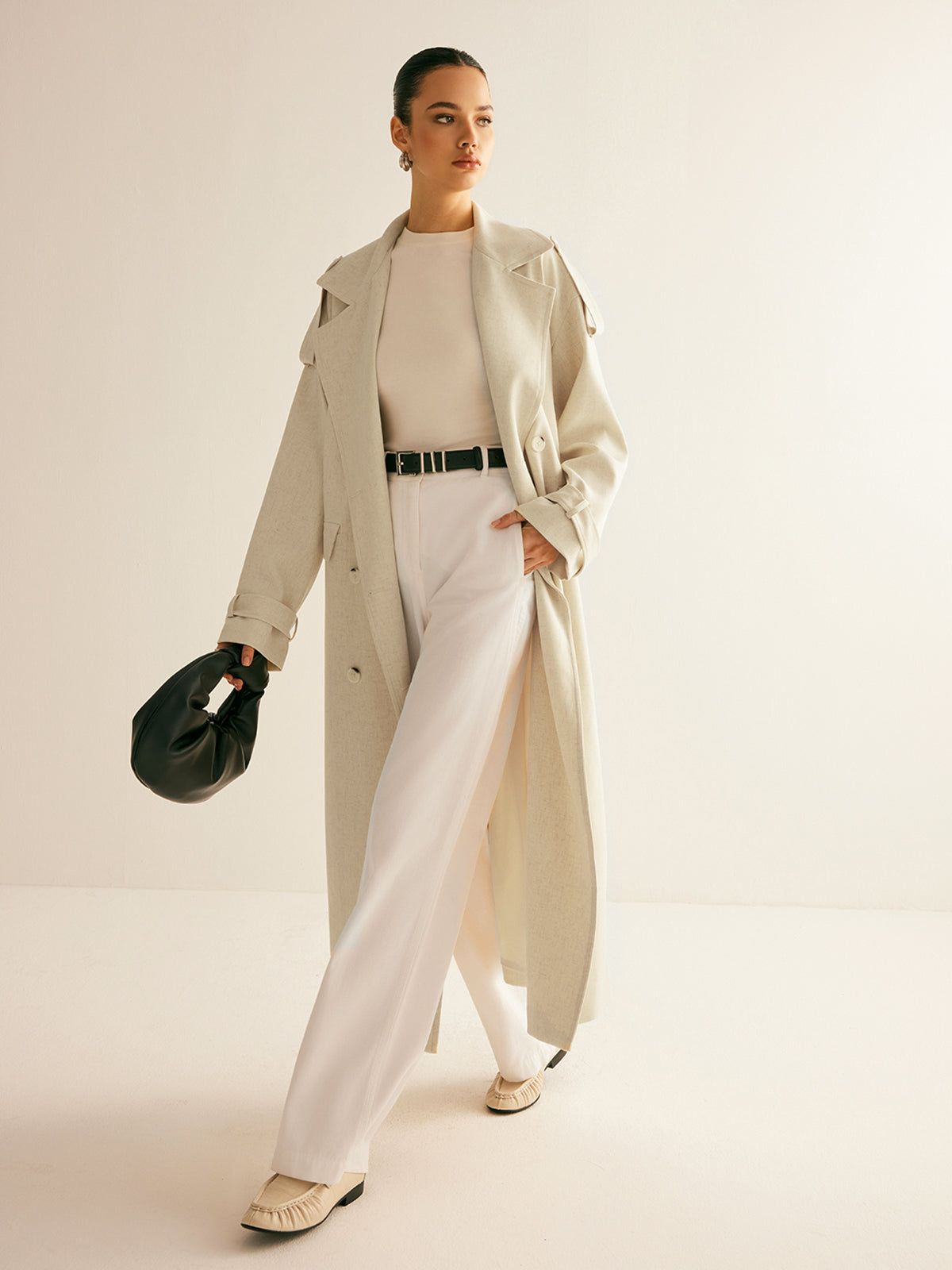 Linen-Blend Trench Coat with Belted Waist