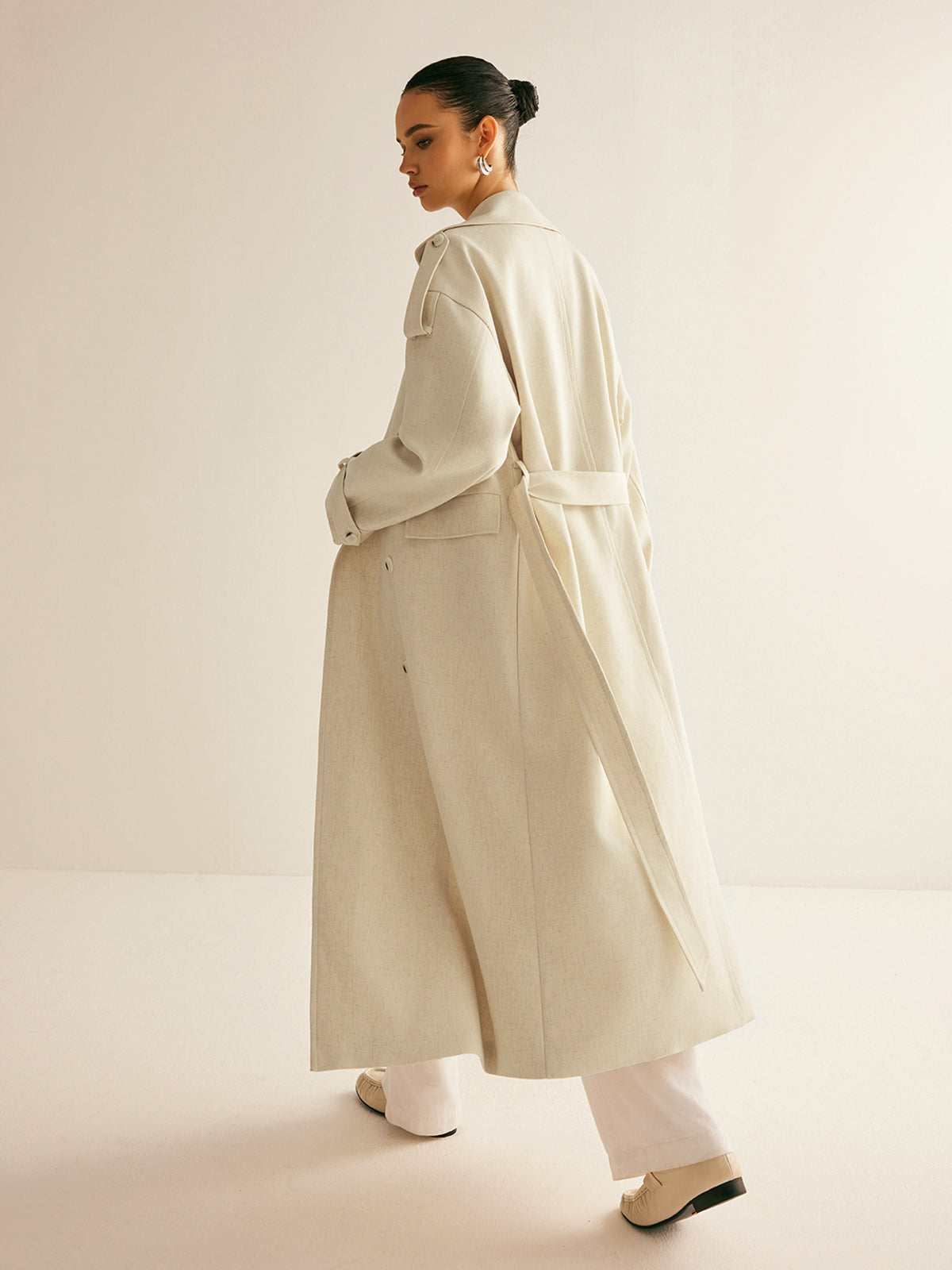 Linen-Blend Trench Coat with Belted Waist