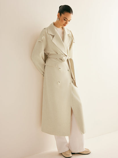 Linen-Blend Trench Coat with Belted Waist