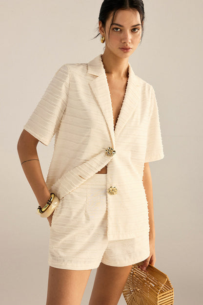 Textured Short-Sleeve Blazer Set