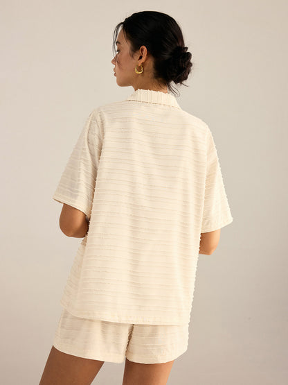 Textured Short-Sleeve Blazer Set