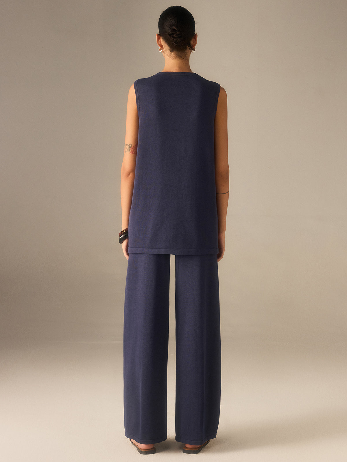 Gold-Button Knit Waistcoat Set