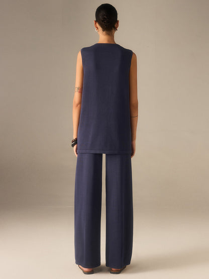 Gold-Button Knit Waistcoat Set