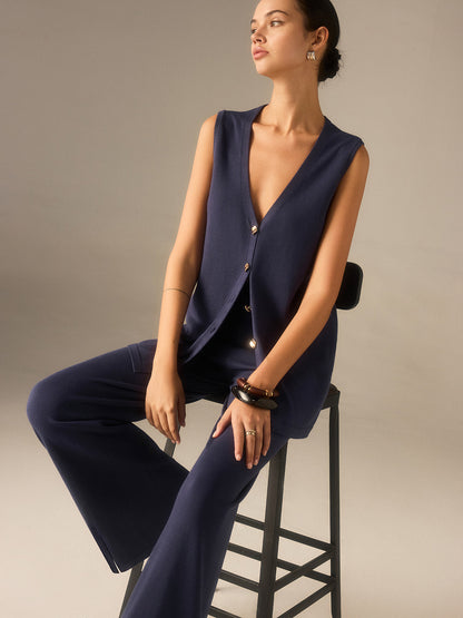 Gold-Button Knit Waistcoat Set