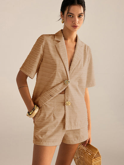 Textured Short-Sleeve Blazer Set