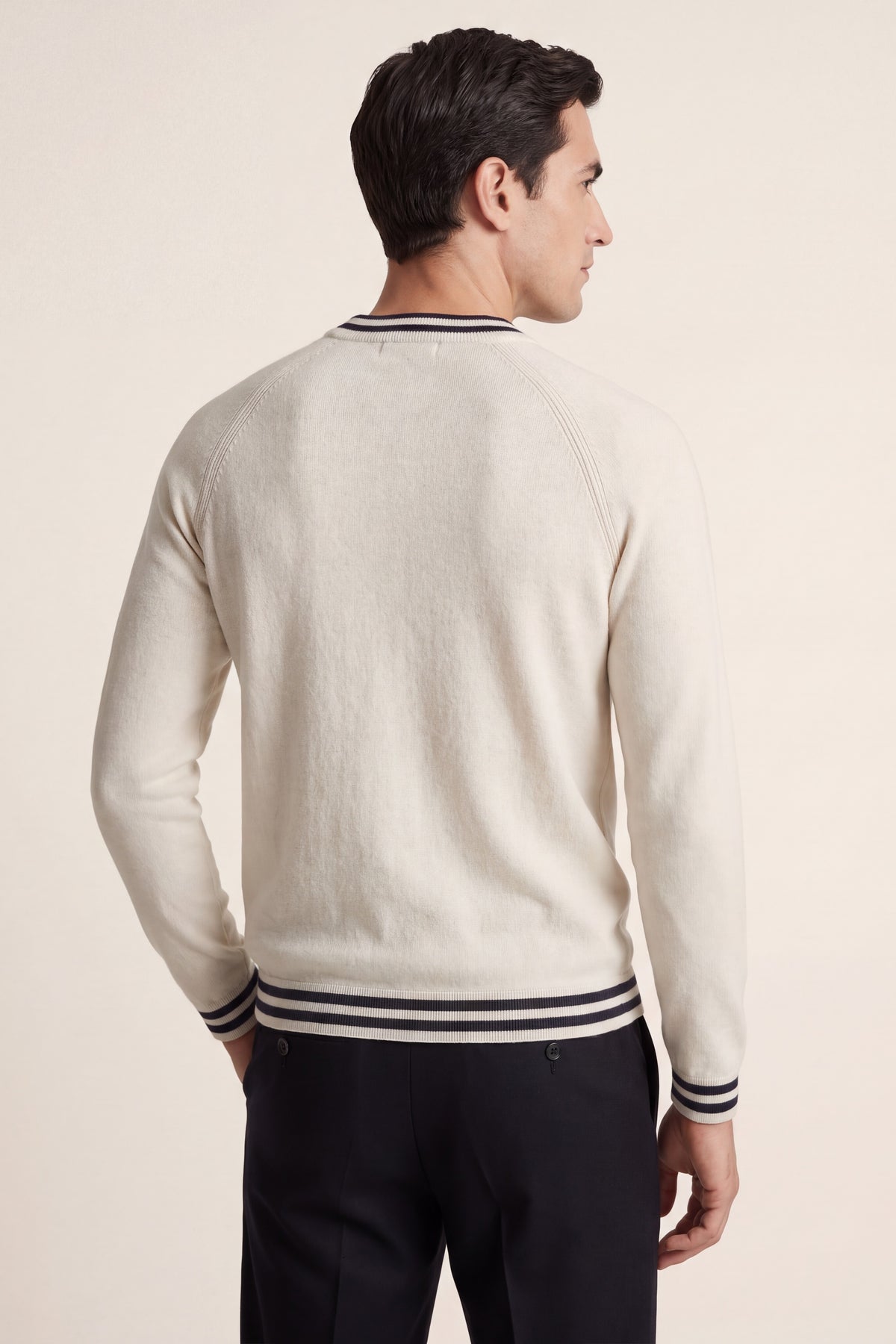Cremona Merino Contrast Trim Crewneck Cream