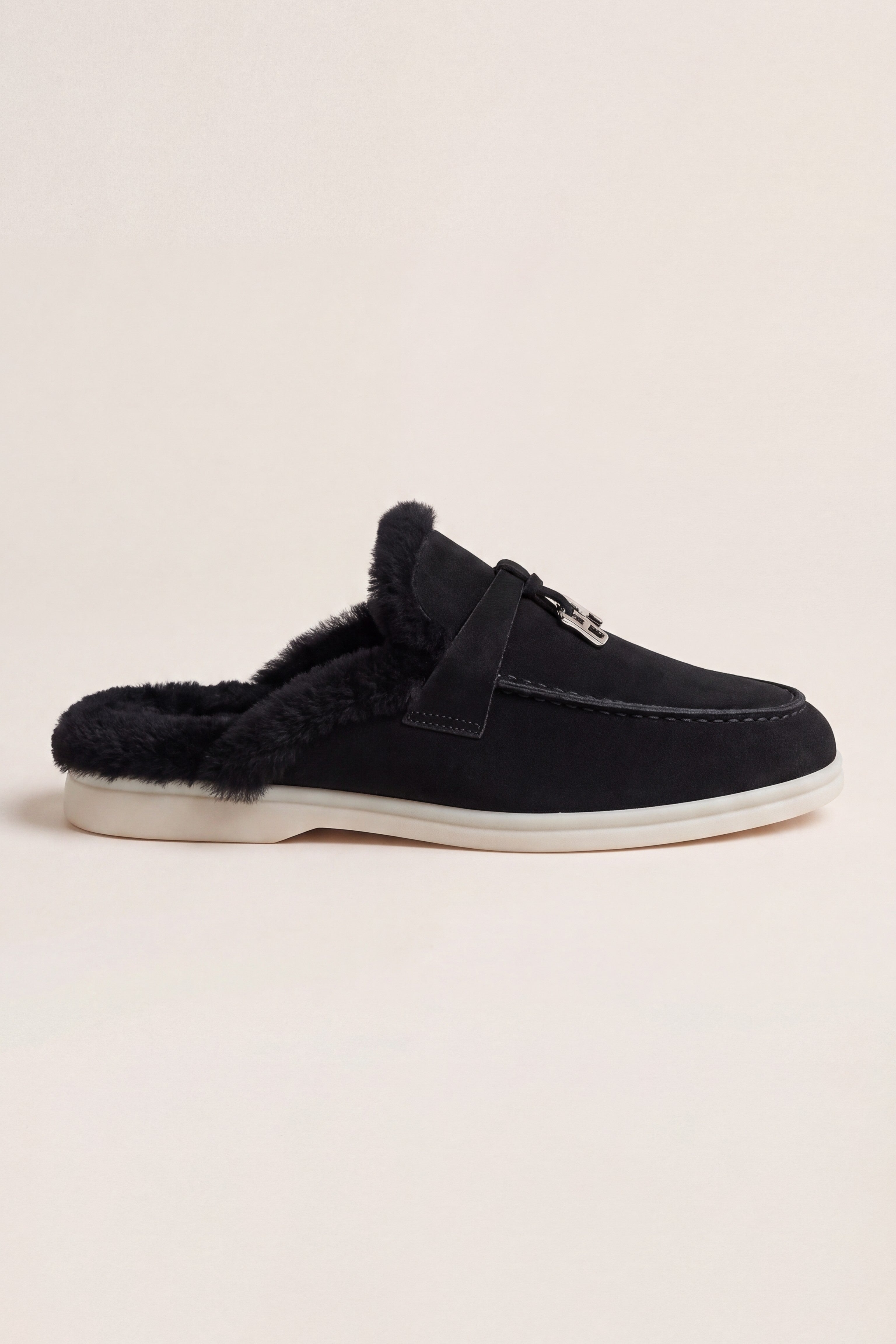 Maretti Fur-Lined Buckle Mule Black