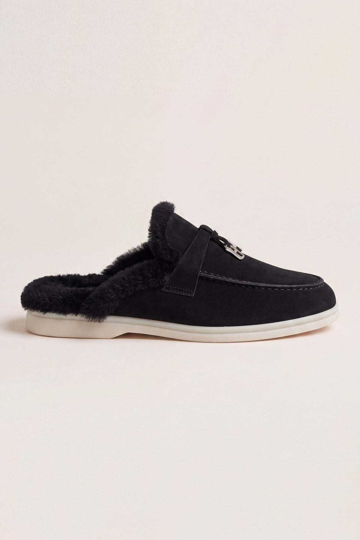 Maretti Fur-Lined Buckle Mule Black