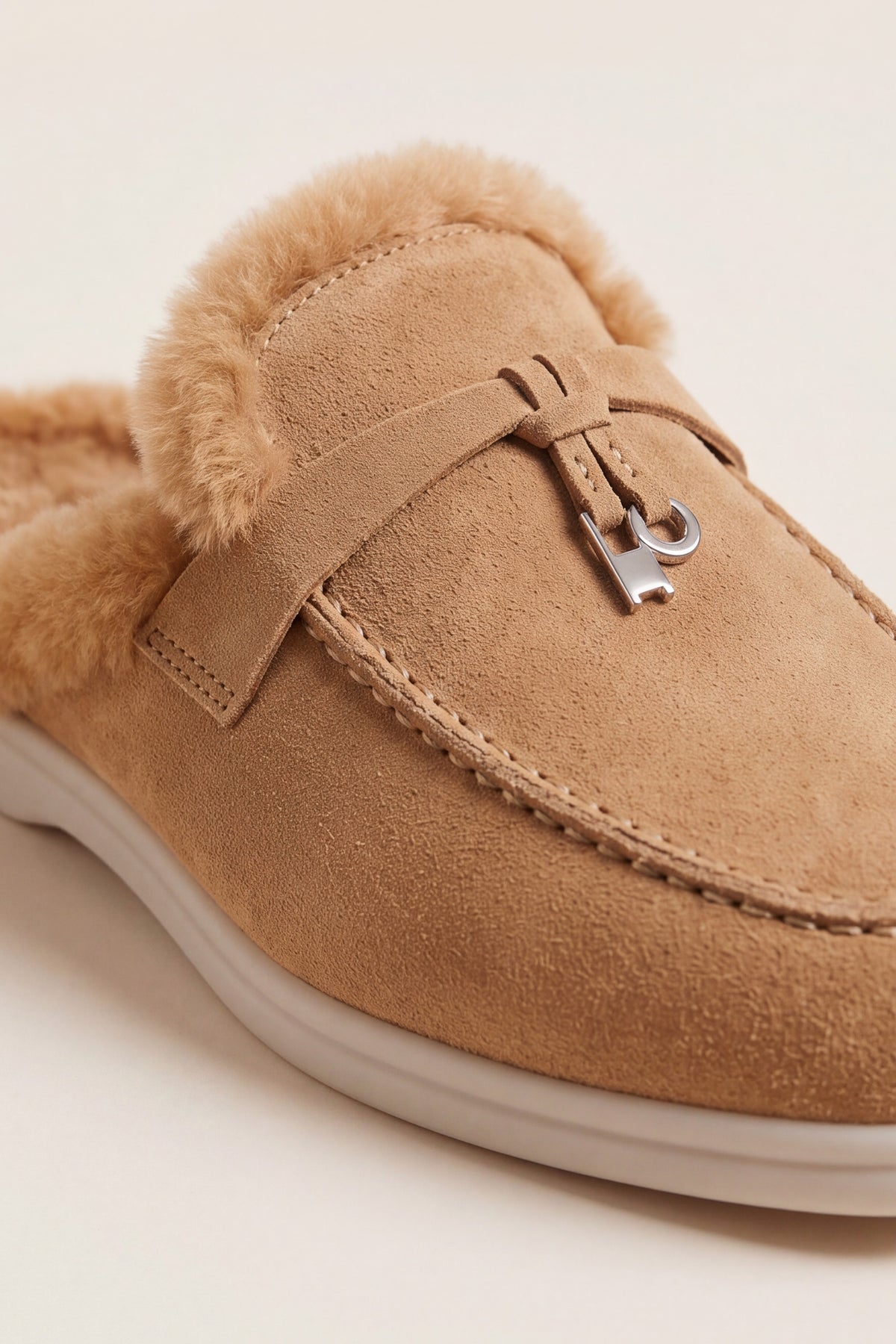 Maretti Fur-Lined Buckle Mule Camel