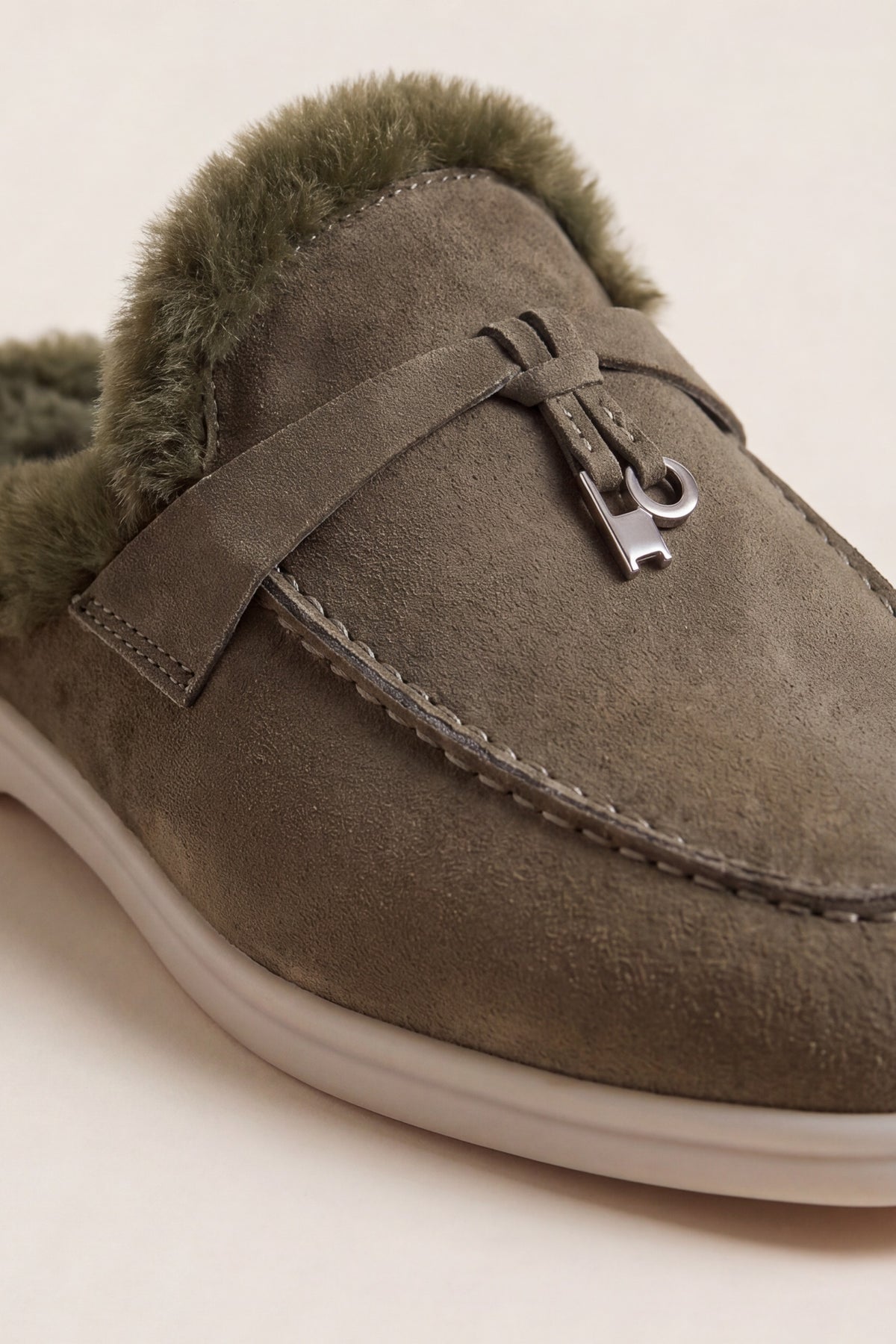 Maretti Fur-Lined Buckle Mule Olive