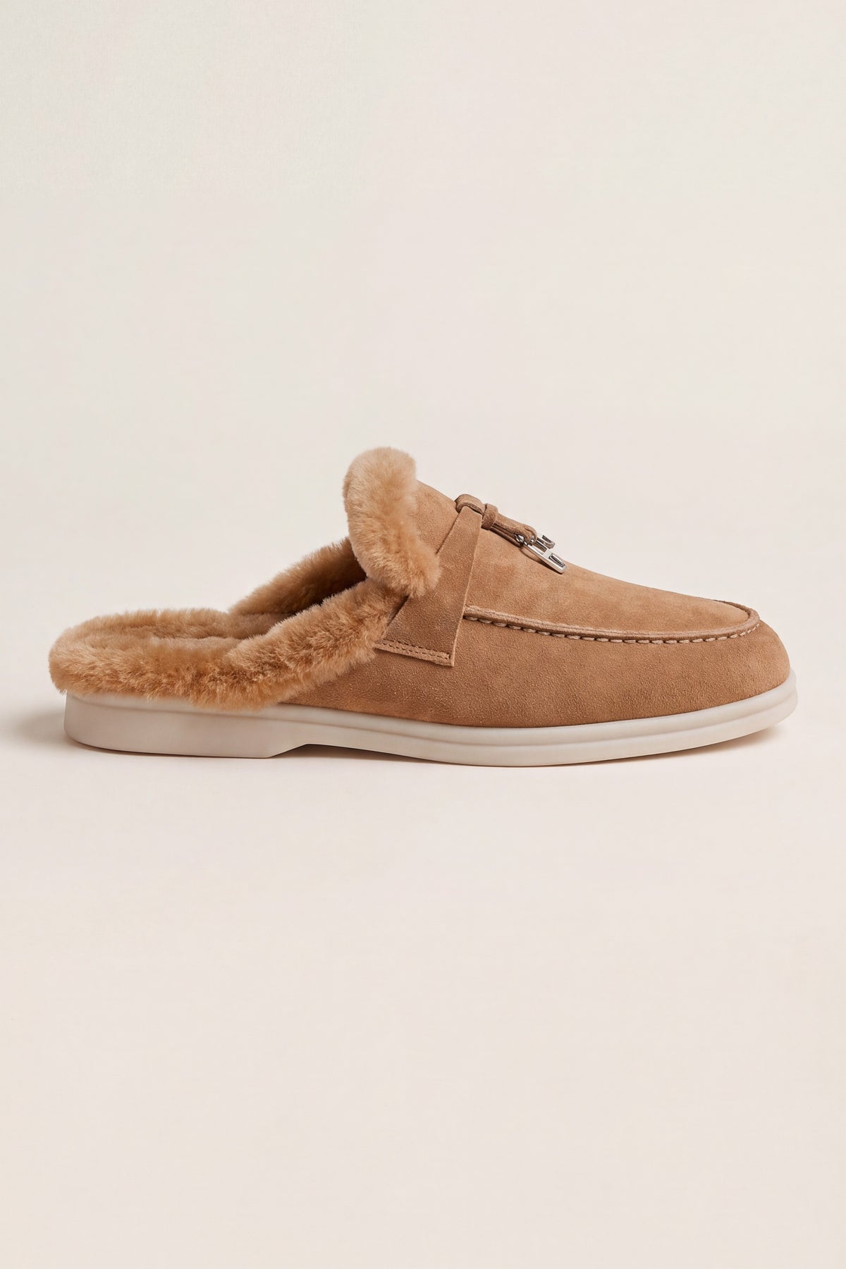 Maretti Fur-Lined Buckle Mule Camel